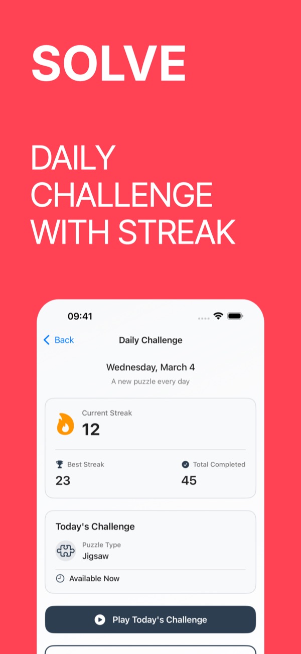 Daily sudoku challenge screen with streak tracking in Sudoku by Joseph