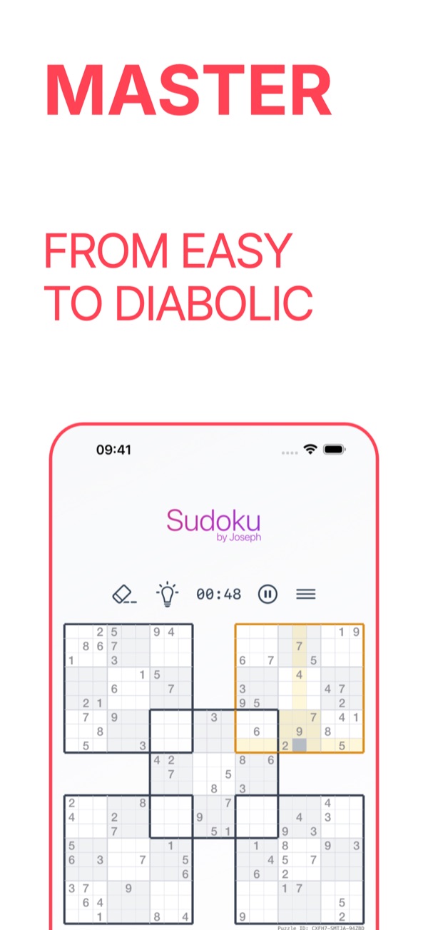 Samurai sudoku puzzle with five overlapping 9x9 grids in Sudoku by Joseph