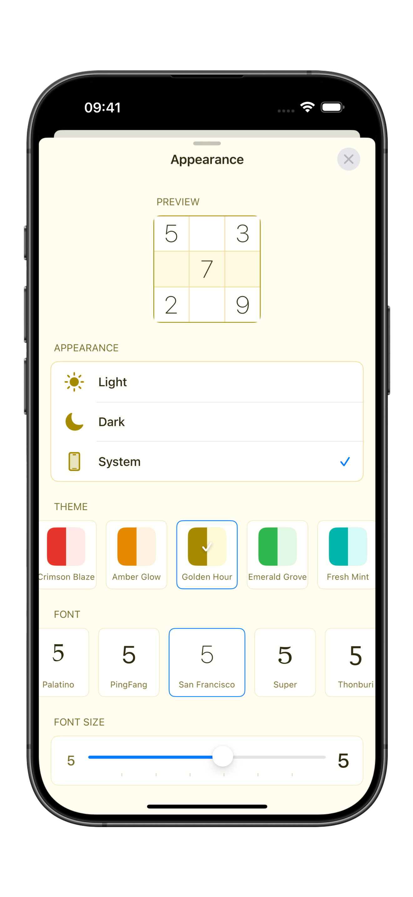 Appearance and theme settings